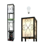 Simple Designs 62.5" 3-Shelf Etagere Storage & Wine Rack Floor Lamp with LED Bulb, Black