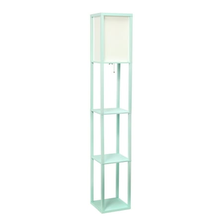 Simple Designs - Floor Lamp Etagere Organizer Storage Shelf with Linen Shade - Aqua