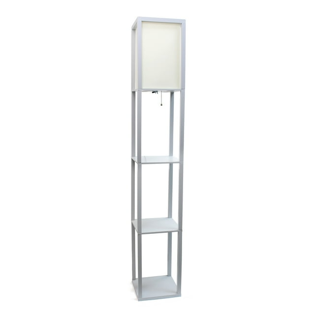 Simple Designs 62.5" Floor Lamp Etagere Organizer Storage Shelf with Linen Shade, Gray