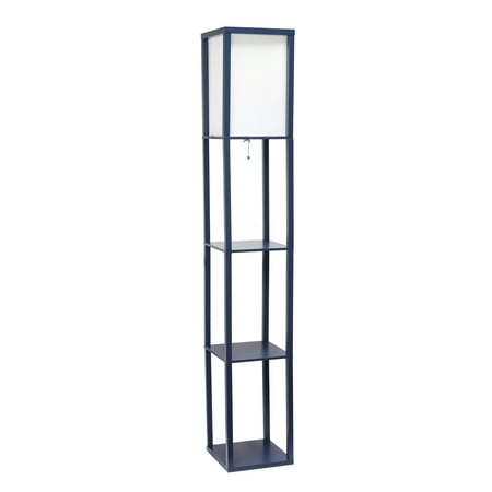 Simple Designs - Floor Lamp Etagere Organizer Storage Shelf with Linen Shade - Navy