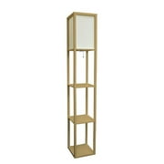 Simple Designs 62.5" Floor Lamp Etagere Organizer Storage Shelf with Linen Shade, Tan