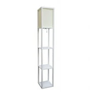 Simple Designs 62.5" Floor Lamp Etagere Organizer Storage Shelf with Linen Shade, White