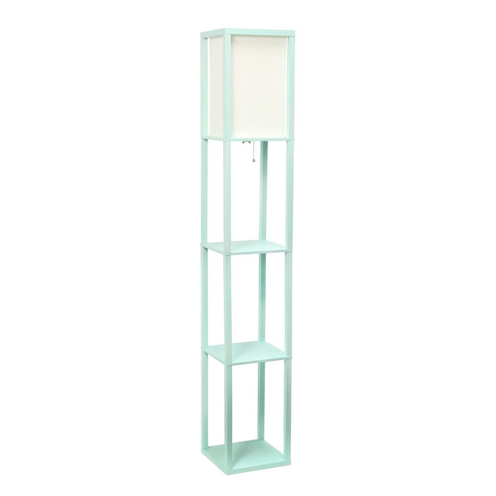 Aqua Painted Three Shelf Floor Lamp with White Shade