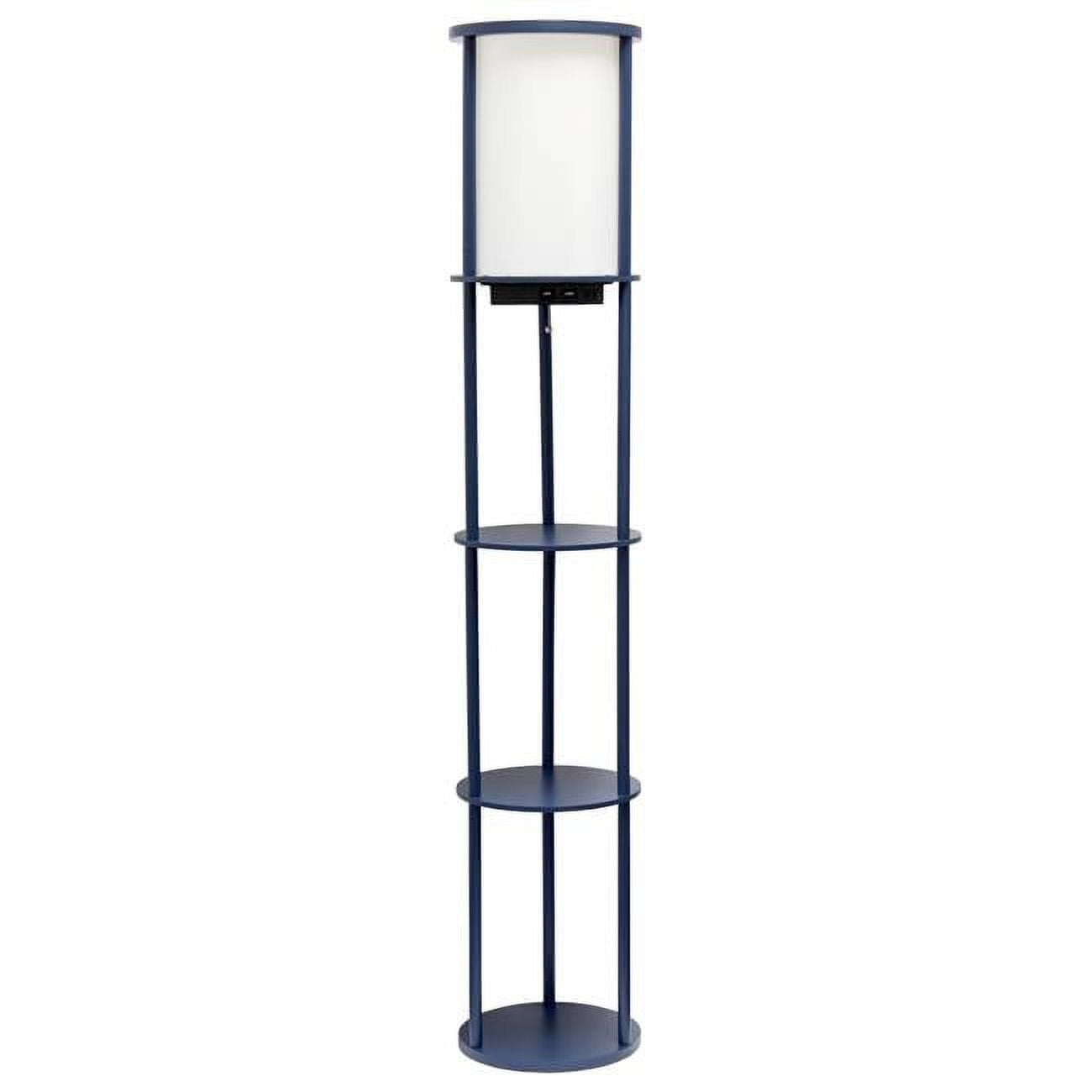 Navy Modern Shelf Etagere Floor Lamp with USB Charging Ports