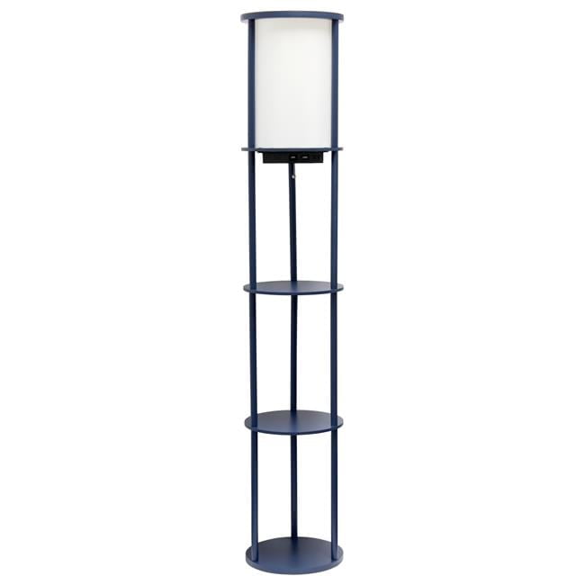 Navy Modern Shelf Etagere Floor Lamp with USB Charging Ports