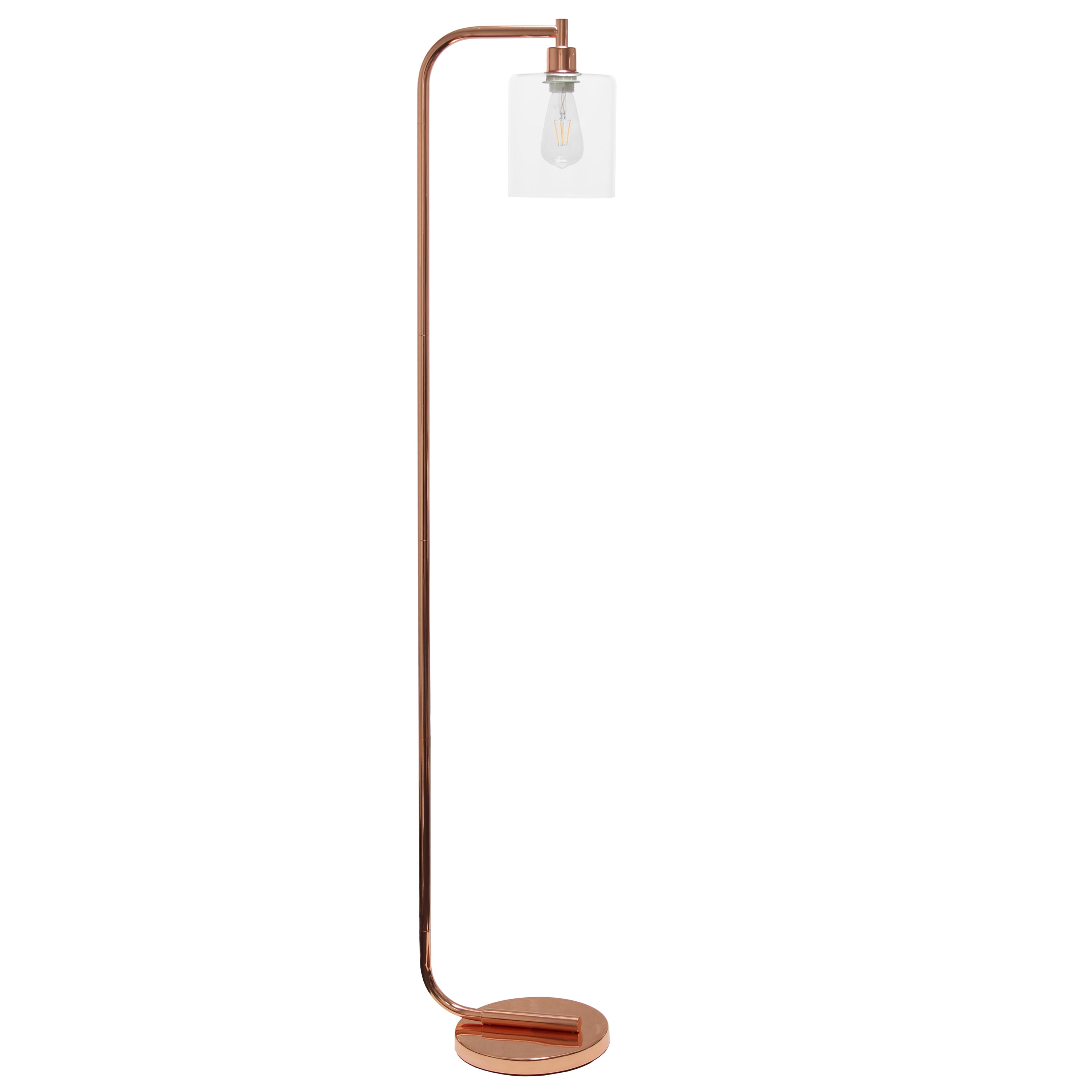 Antique Copper Industrial Iron Floor Lamp with Glass Shade