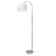 Simple Designs 66" Arched Brushed Nickel Floor Lamp with Drum Fabric Shade, White