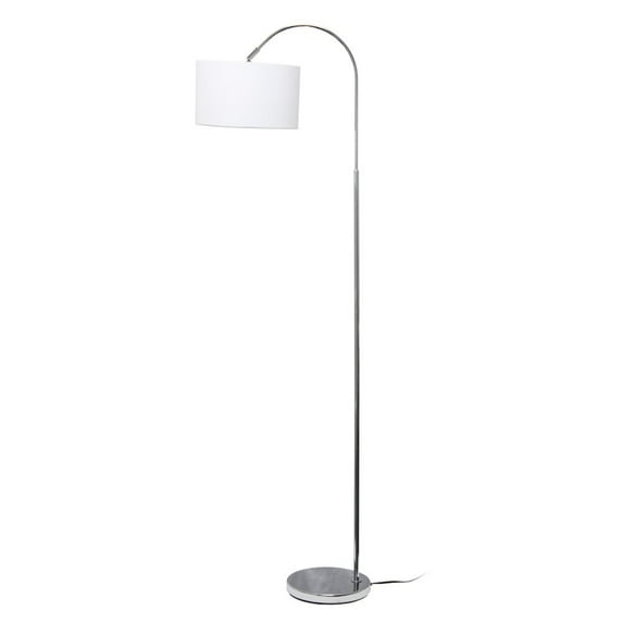 Simple Designs 66" Modern Brushed Nickel Arched Floor Lamp with White Shade, with LED Bulb Included