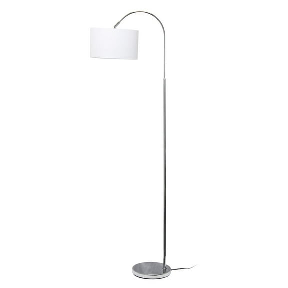 Simple Designs 66" Modern Brushed Nickel Arched Floor Lamp with White Shade, with LED Bulb Included