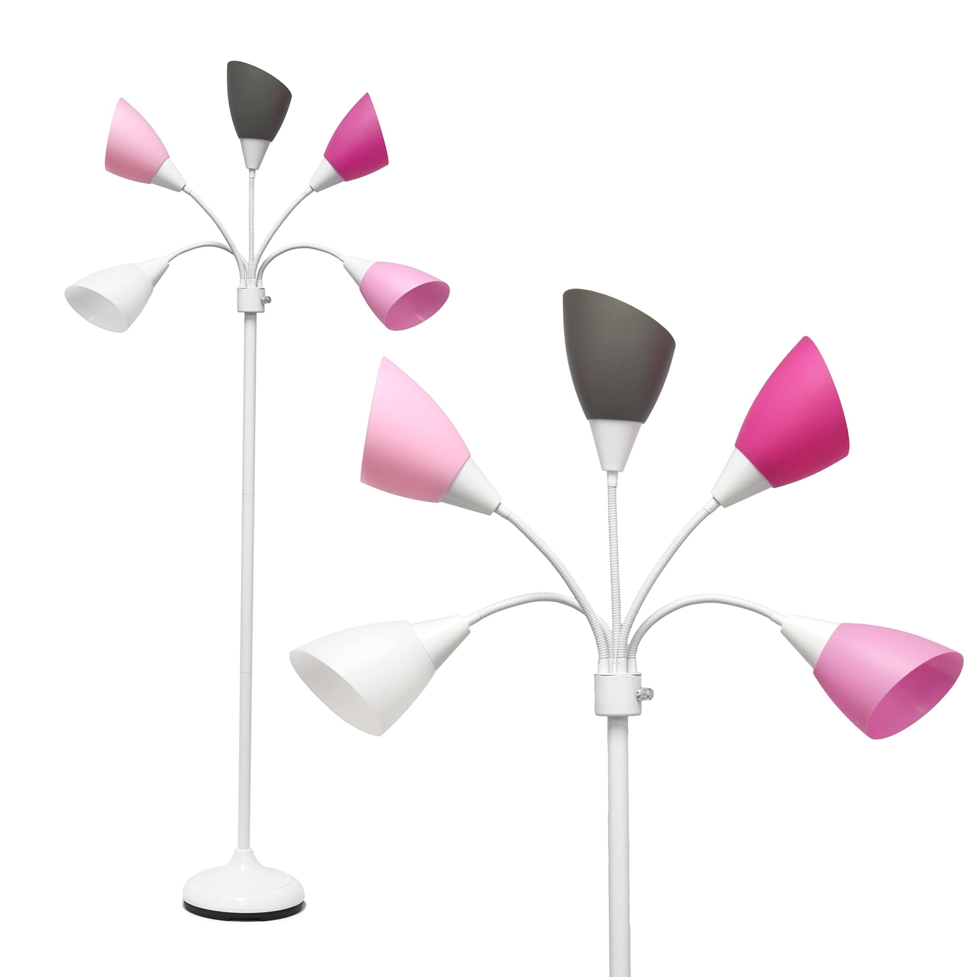 67" White and Pink Adjustable Multi-Head Floor Lamp
