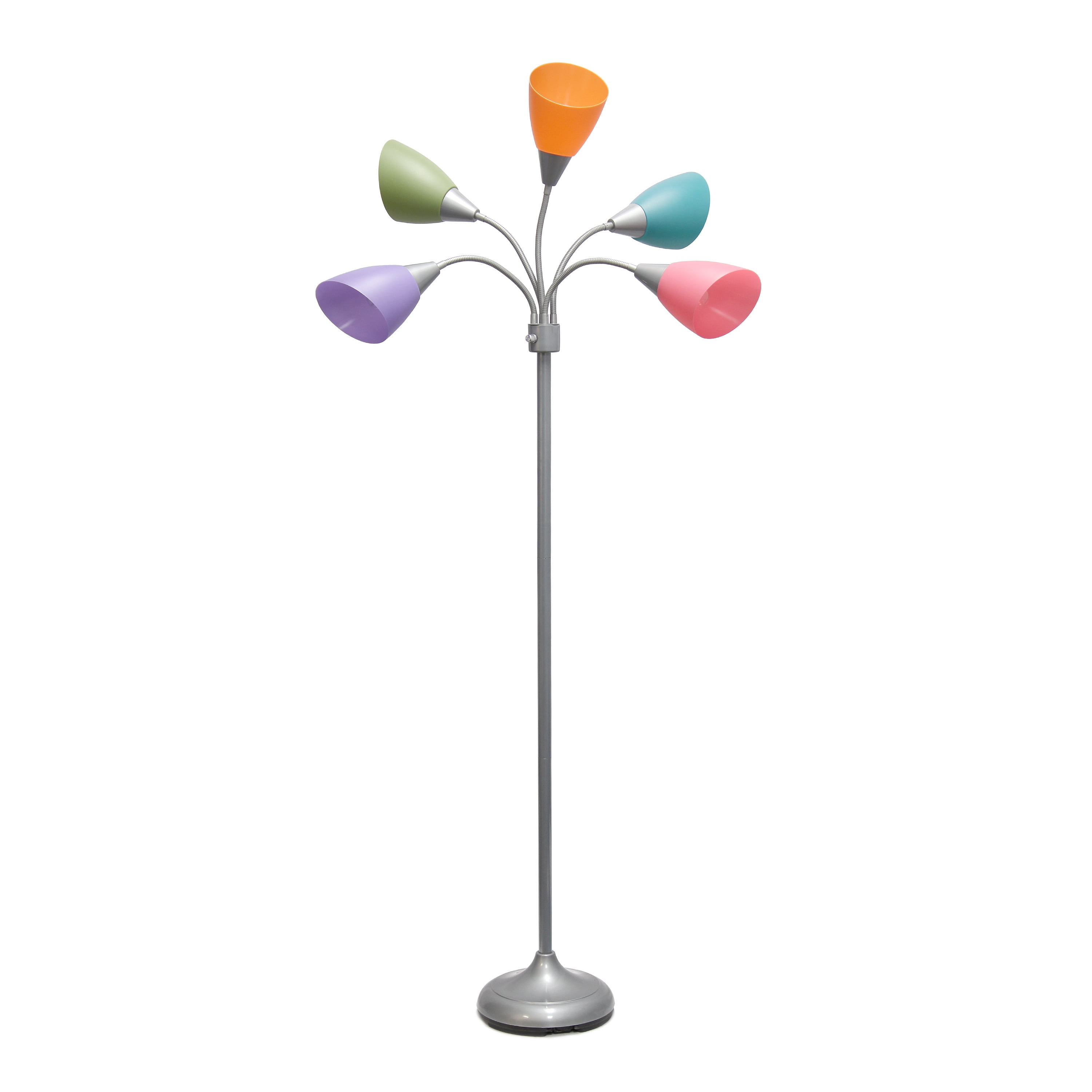67" Silver Multi-Head Adjustable Gooseneck Floor Lamp with Multicolor Shades