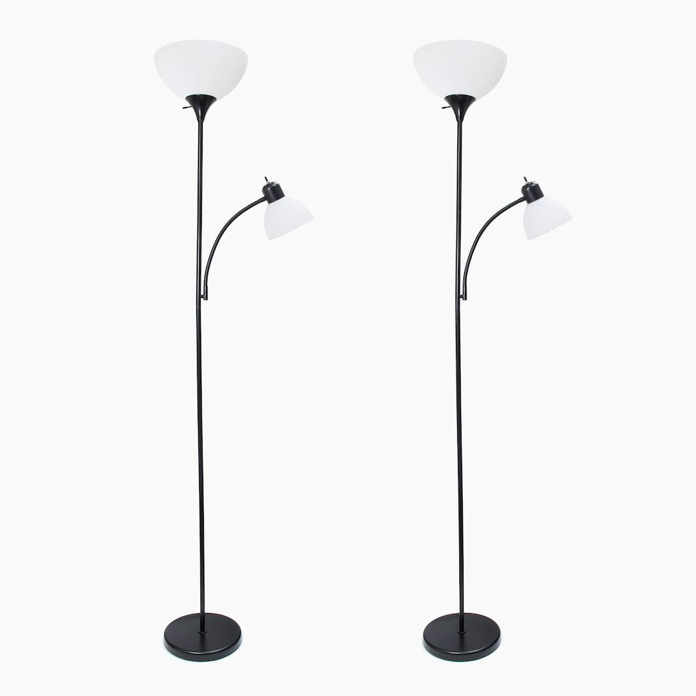 White Plastic Shade Black Mother Daughter Floor Lamp Set