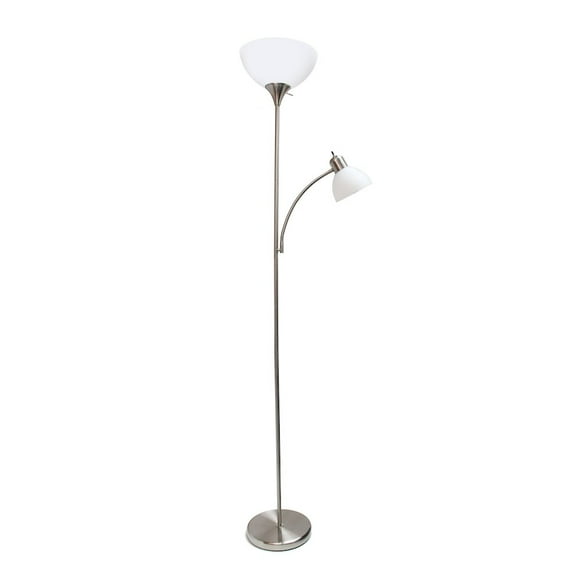 Simple Designs 71.5" Traditional Floor Lamp with Adjustable Reading Light, LED Bulbs Included, Brushed Nickel