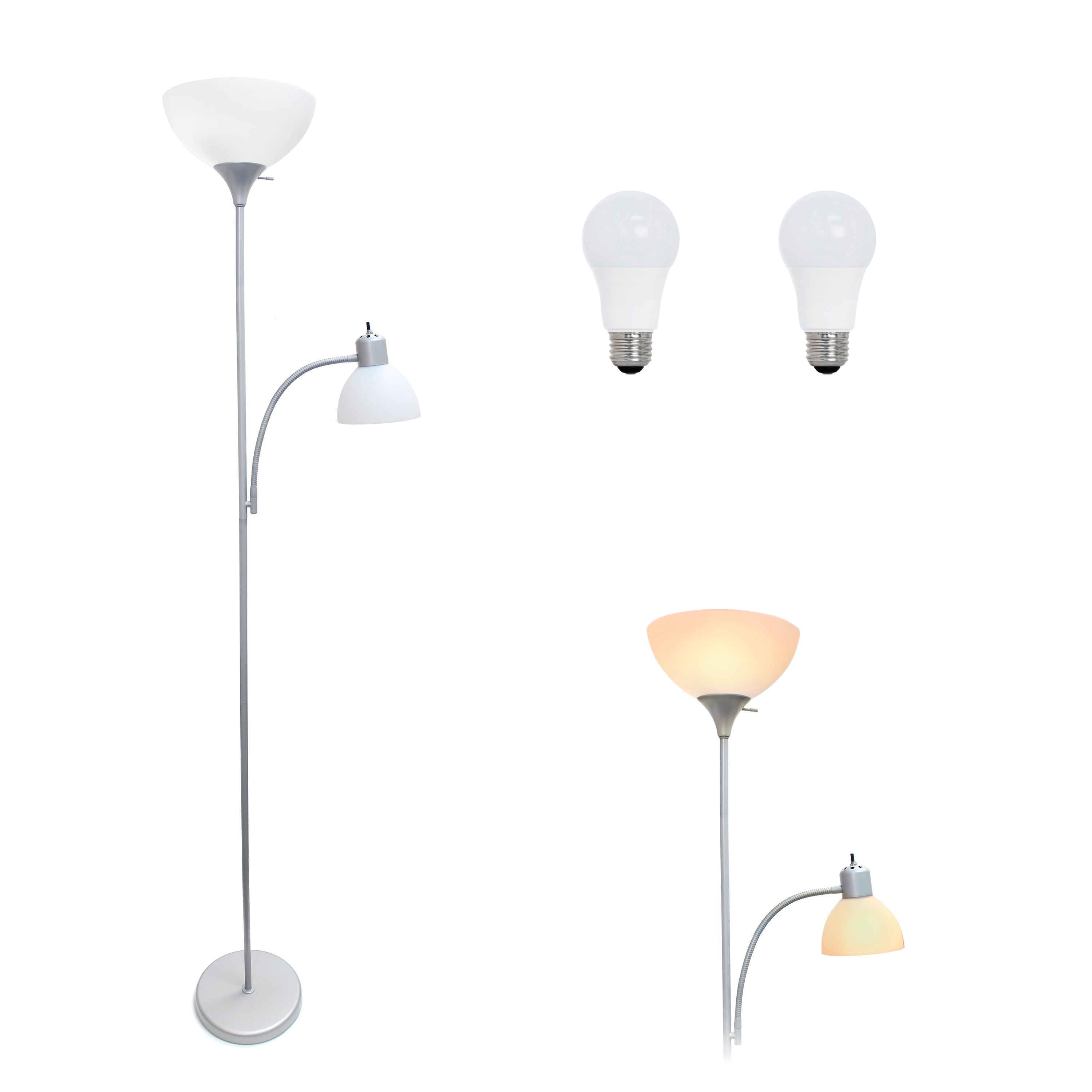 Adjustable White and Silver Metal Floor Lamp with Lampshade