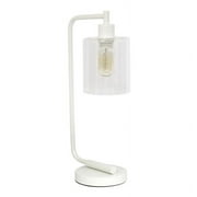 Simple Designs Bronson Antique Style Industrial Iron Lantern Desk Lamp with Glass Shade, White