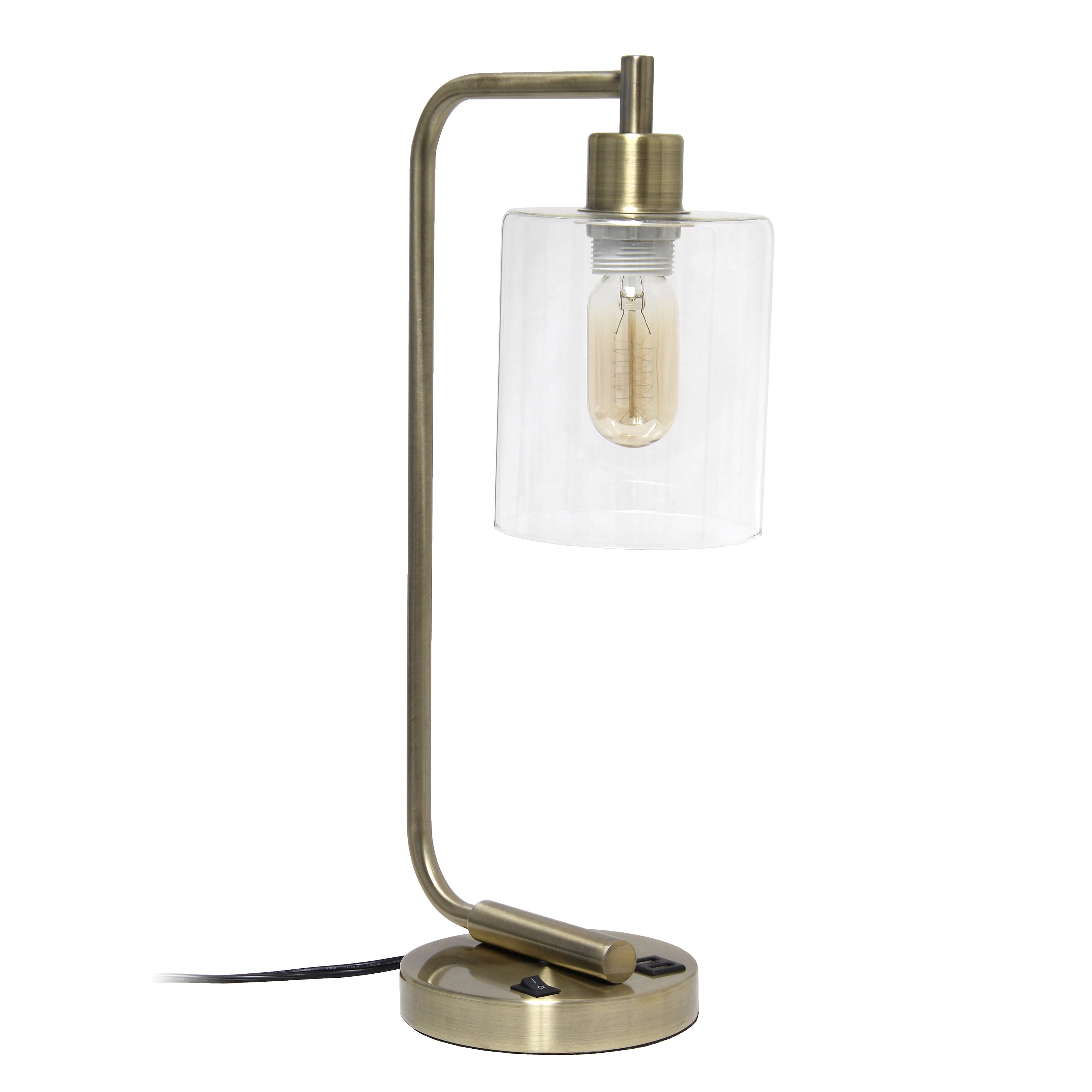 Antique Brass Industrial Iron Desk Lamp with Clear Glass Shade