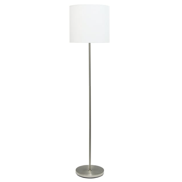 Simple Designs Brushed Nickel Drum Shade Floor Lamp, White