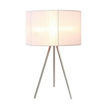 Simple Designs Brushed Nickel Tripod Table Lamp with Pleated Silk Sheer Shade