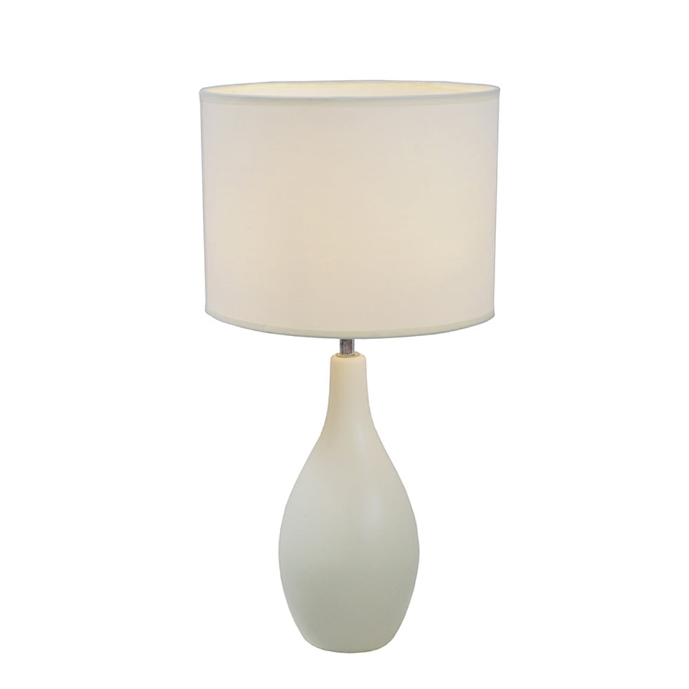 Off-White Ceramic Bottle Shape Nightstand Lamp with Barrel Shade