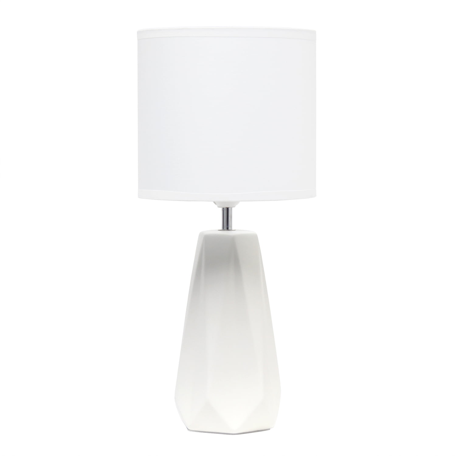 White Ceramic Geometric Nightstand Lamp with Barrel Shade