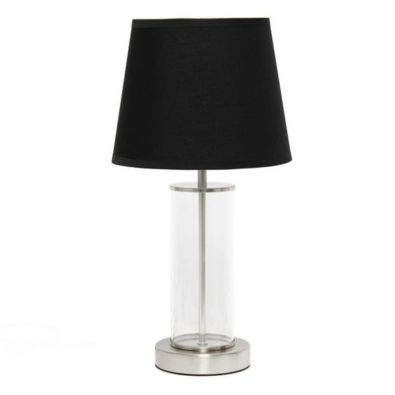 Simple Designs Encased Metal and Clear Glass Table Lamp Brushed Nickel and Black