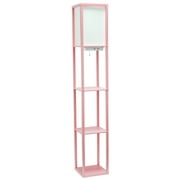 Simple Designs Etagere Shelving Floor Lamp w/ Ports in Pink with Cream Shade