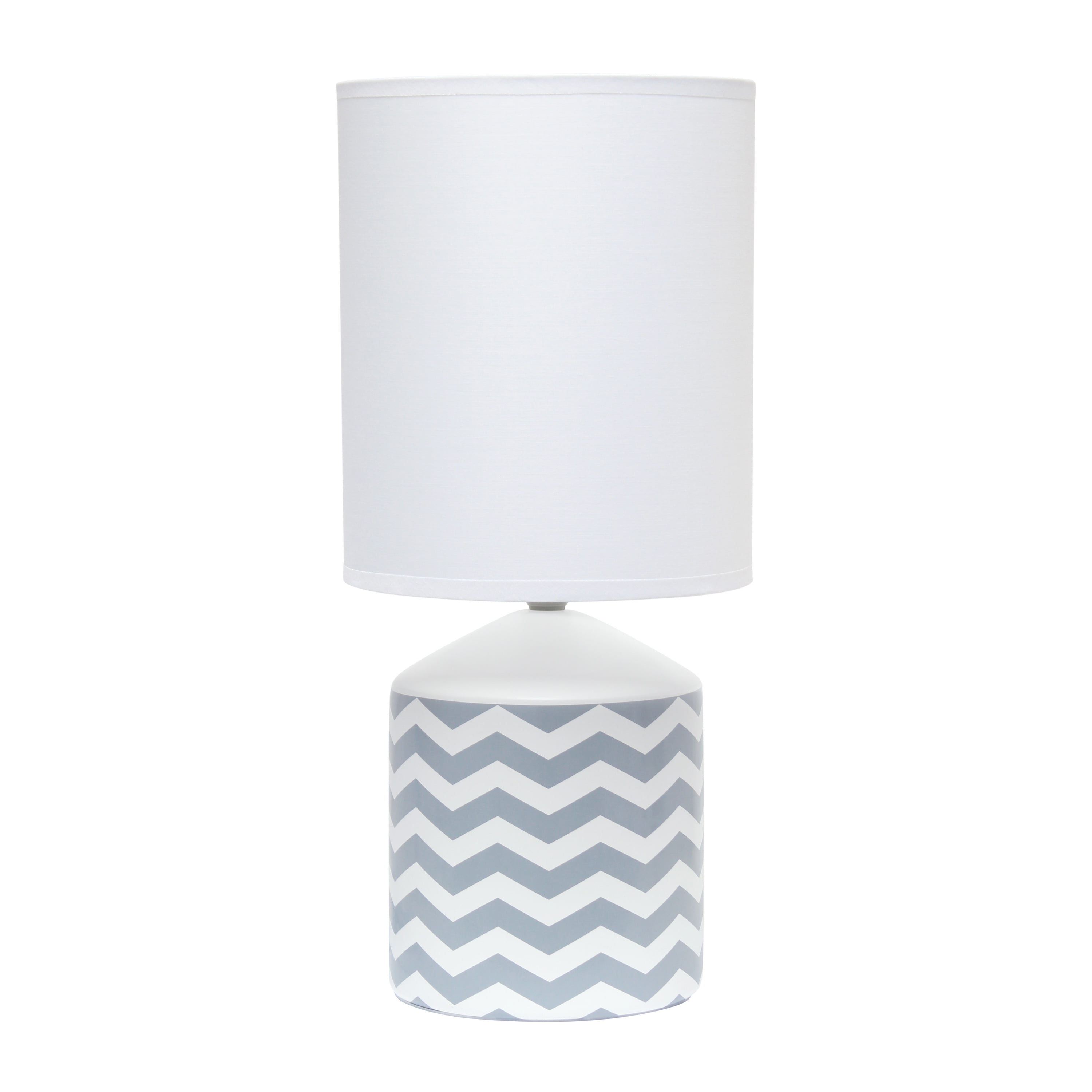 Gray Ceramic Cylinder Nightstand Lamp with White Fabric Shade