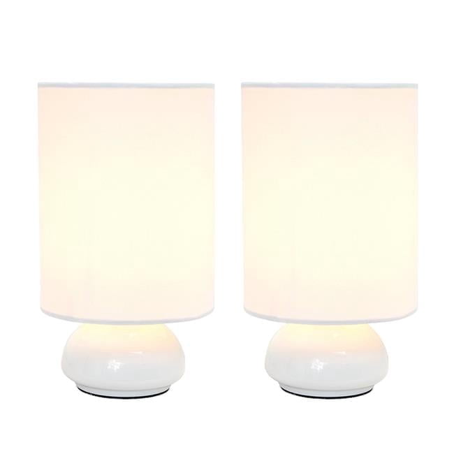 Simple Designs Gemini Colors 2 Pack Mini Touch Table Lamp Set with Fabric Shades, White
