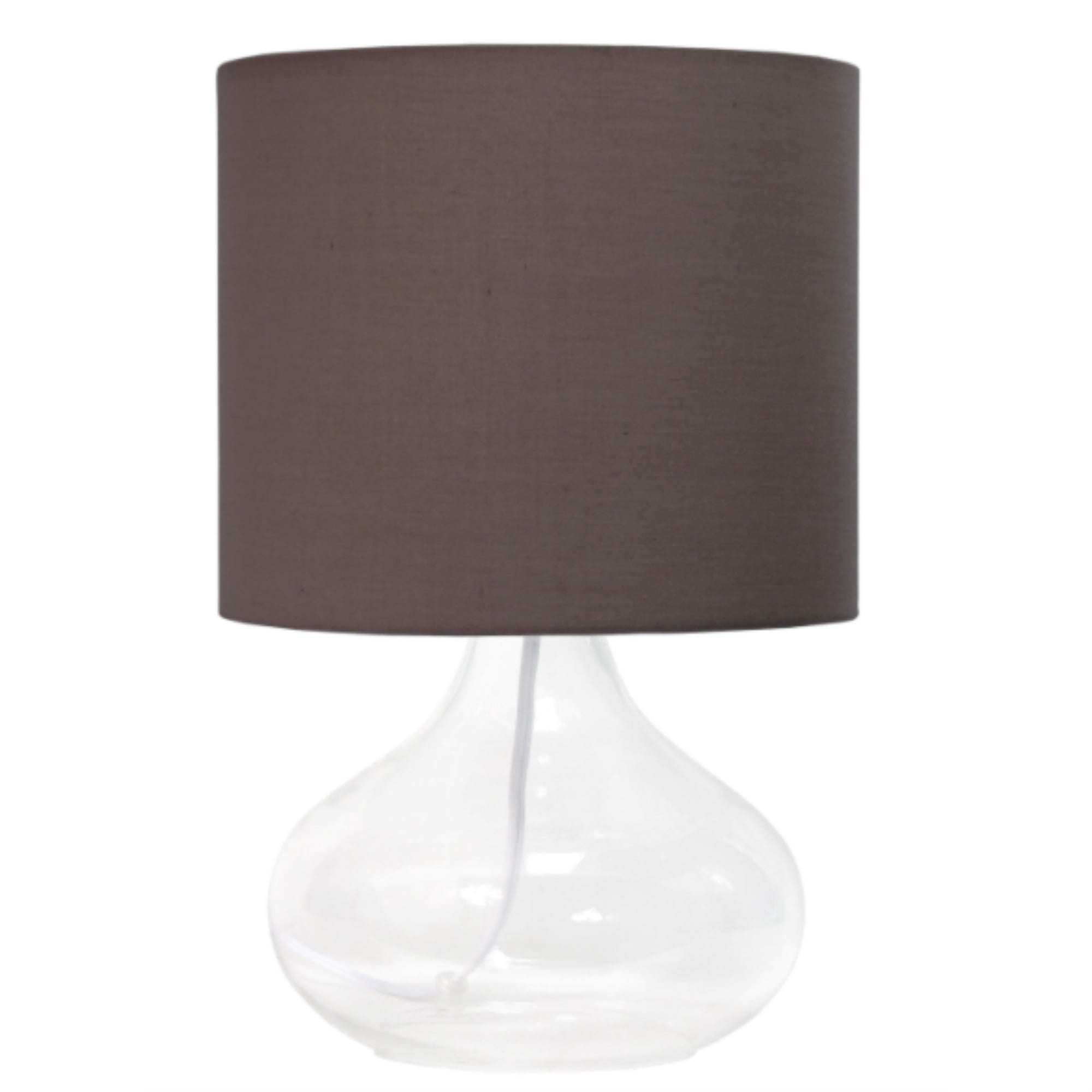 Clear Glass Gourd Nightstand Lamp with Gray Barrel Shade