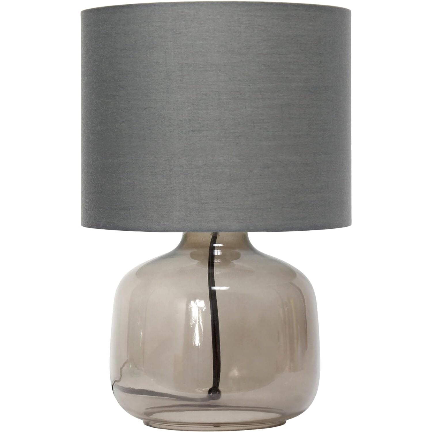 Smoke Gray Glass Nightstand Lamp with Fabric Shade