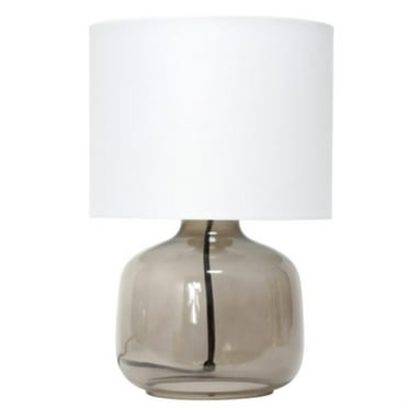 Simple Designs Glass Table Lamp in Smoke Gray with White Shade