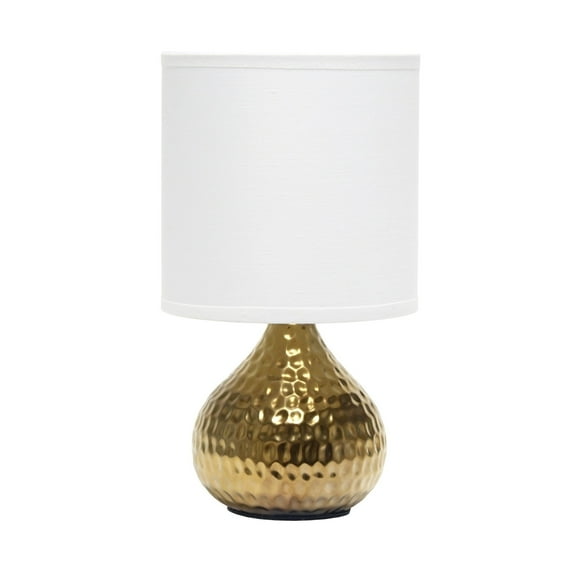 Simple Designs Hammered Gold Drip Mini Table Lamp with White Shade