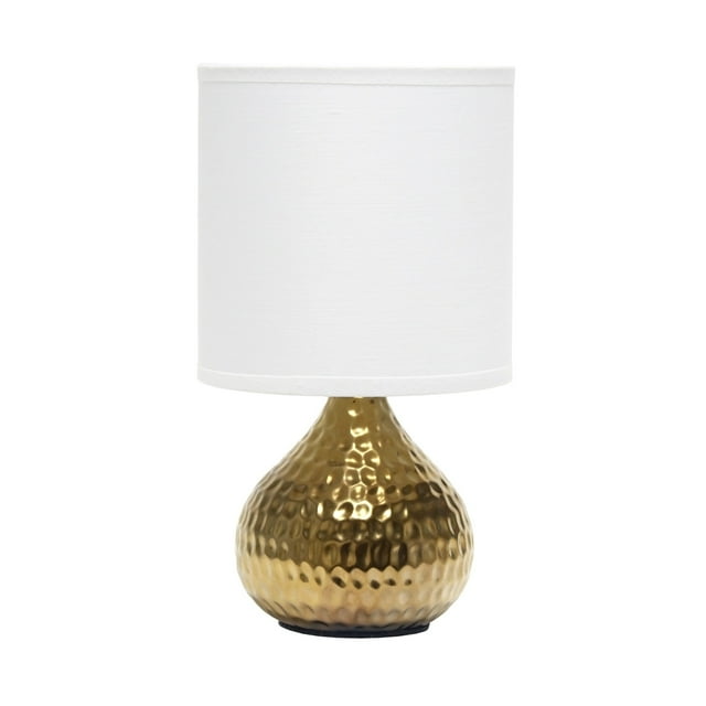 Simple Designs Hammered Gold Drip Mini Table Lamp with White Shade