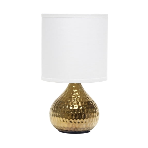 Simple Designs Hammered Gold Drip Mini Table Lamp with White Shade
