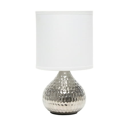 Simple Designs Hammered Silver Drip Mini Table Lamp with White Shade