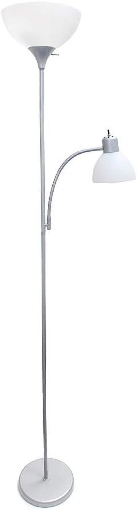 Adjustable White and Silver Metal Floor Lamp with Lampshade