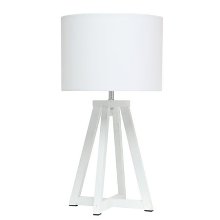 Simple Designs - Interlocked Triangular Wood Table Lamp with White Fabric Shade - White