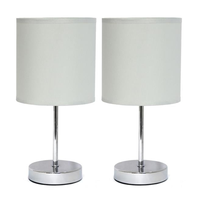 Slate Gray Chrome Mini Table Lamp Set with Fabric Shades