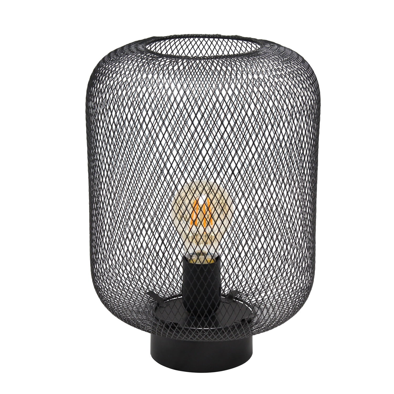 Black Metal Mesh Industrial Table Lamp with Edison Bulb