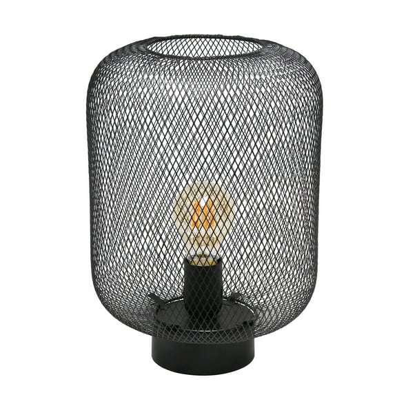 Simple Designs Black Metal Mesh Industrial Table Lamp