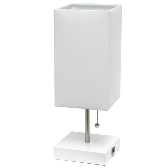 Simple Designs Metal Petite Stick Lamp w/ USB Port in White with White Shade