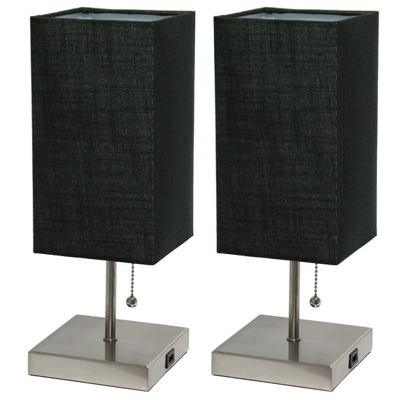 Simple Designs Petite Stick Lamp with USB Charging Port and Fabric Shade 2 Pack Set