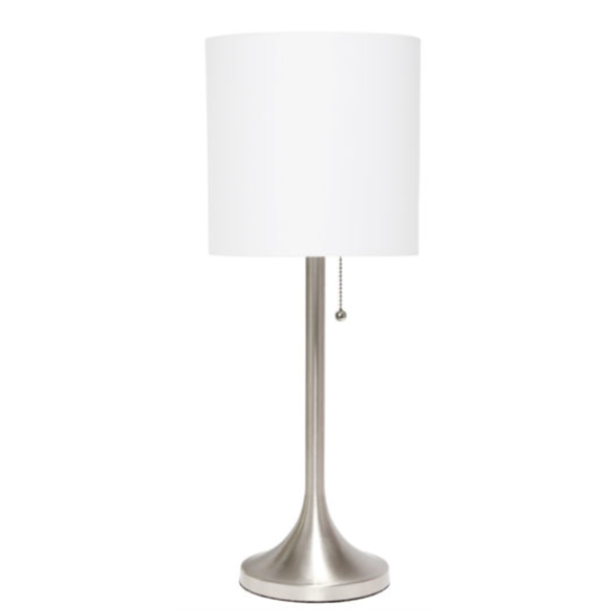 Brushed Nickel and White Tapered Table Lamp with Fabric Shade