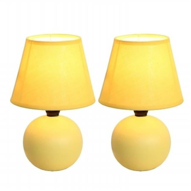 Petite Yellow Ceramic Orb Base Table Lamp Set with Tapered Drum Shade