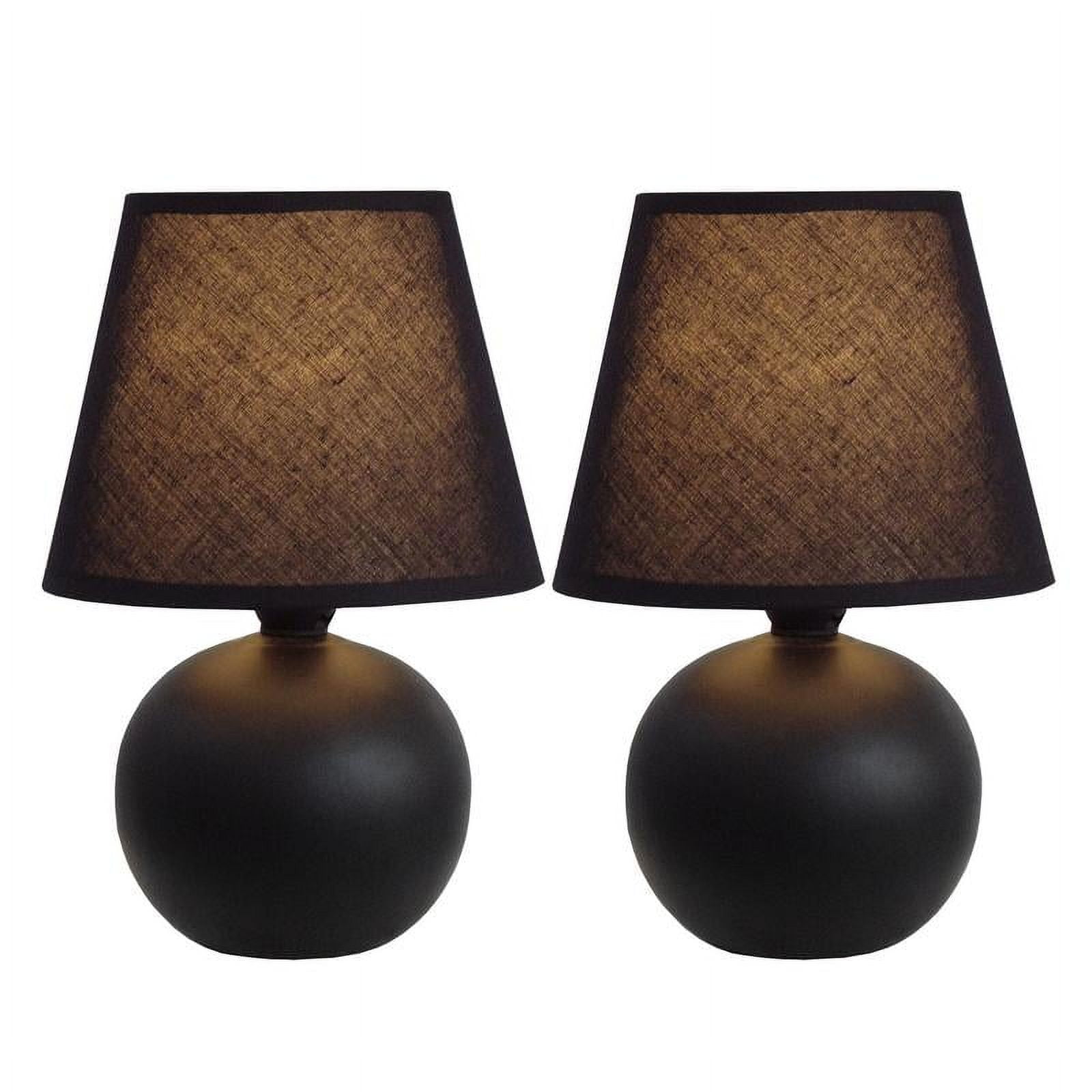 Mini Black Ceramic Globe Table Lamp Set with Fabric Shade