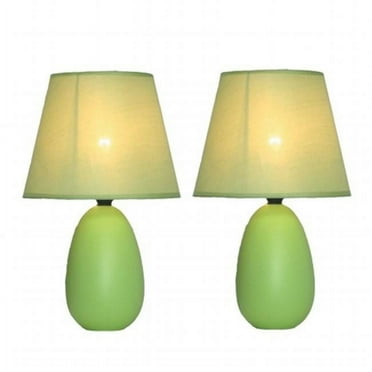 Simple Designs Mini Egg Oval Ceramic Table Lamp 2 Pack Set, Green