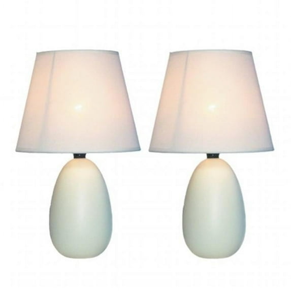 Simple Designs Mini Egg Oval Ceramic Table Lamp 2 Pack Set, Off White