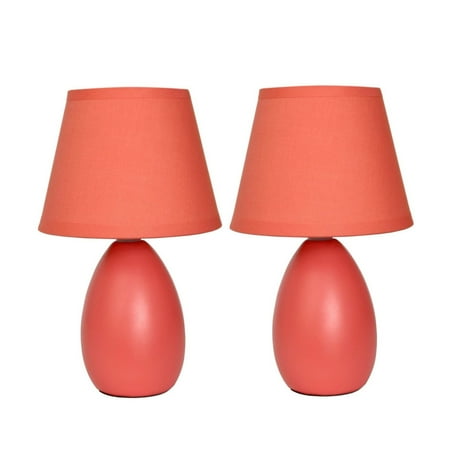 Simple Designs Mini Egg Oval Ceramic Table Lamp 2 Pack Set