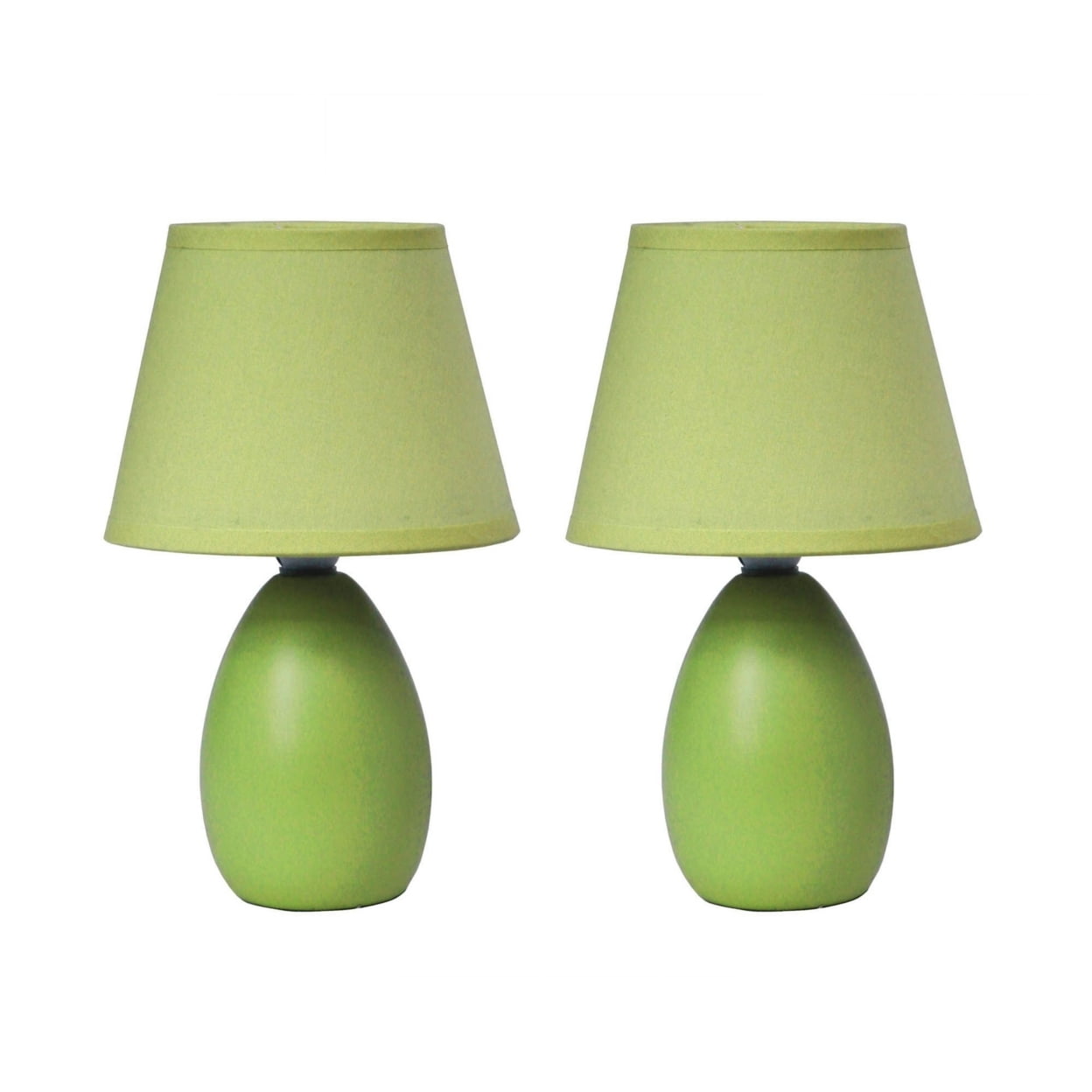 Green Ceramic Ellipse Nightstand Lamp Set with Empire Shade