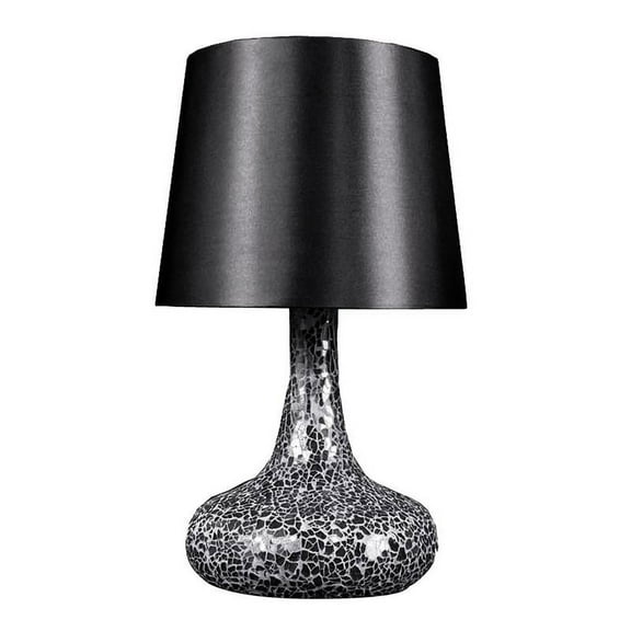 Simple Designs Mosaic Tiled Glass Genie Table Lamp with Fabric Shade, Black